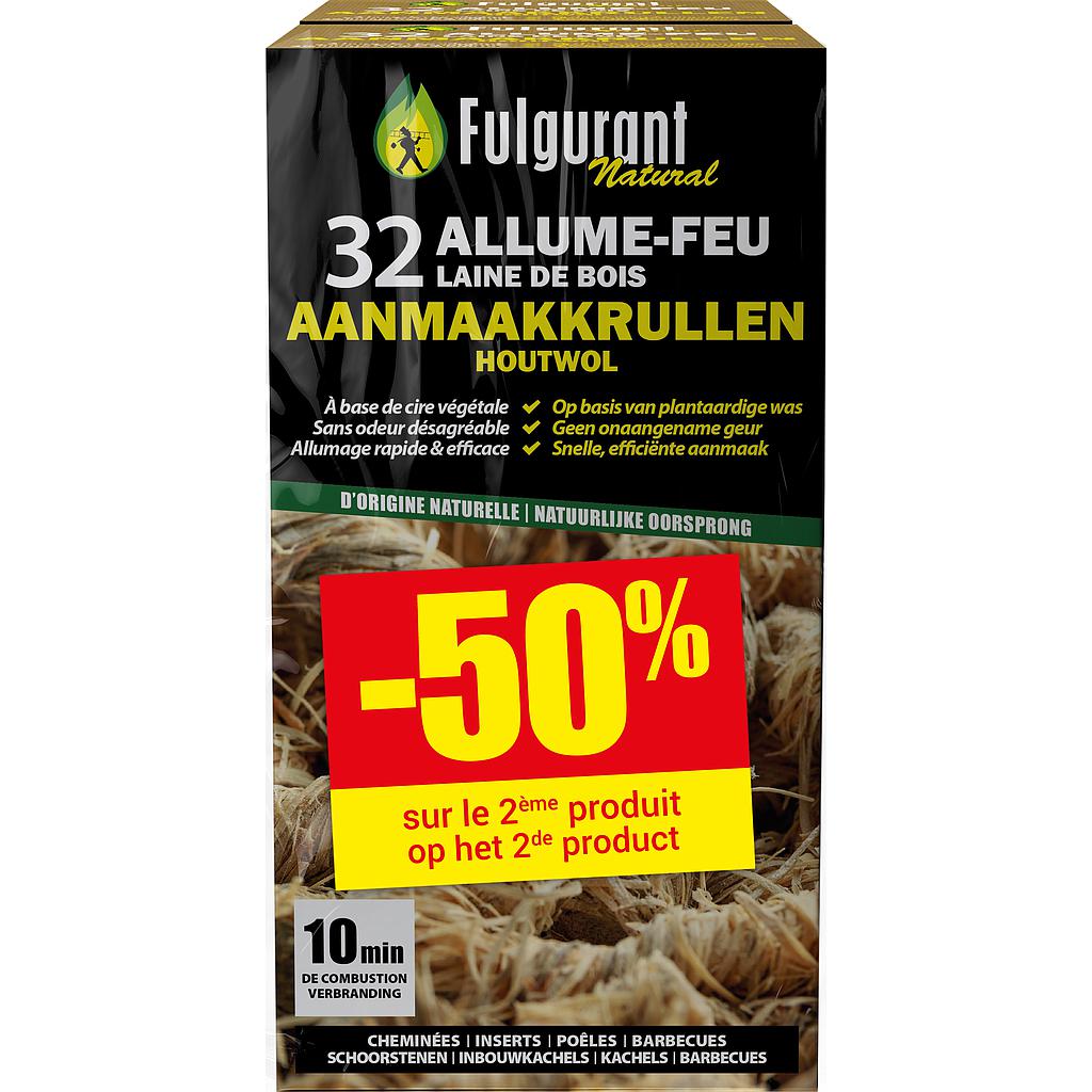 FULGURANT FIRE - DUO PACK -50% - 32 aanmaakwokkels van houtwol